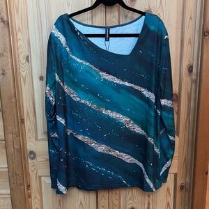 Women’s Teal & Black Long Sleeve Metallic-Accent Tee